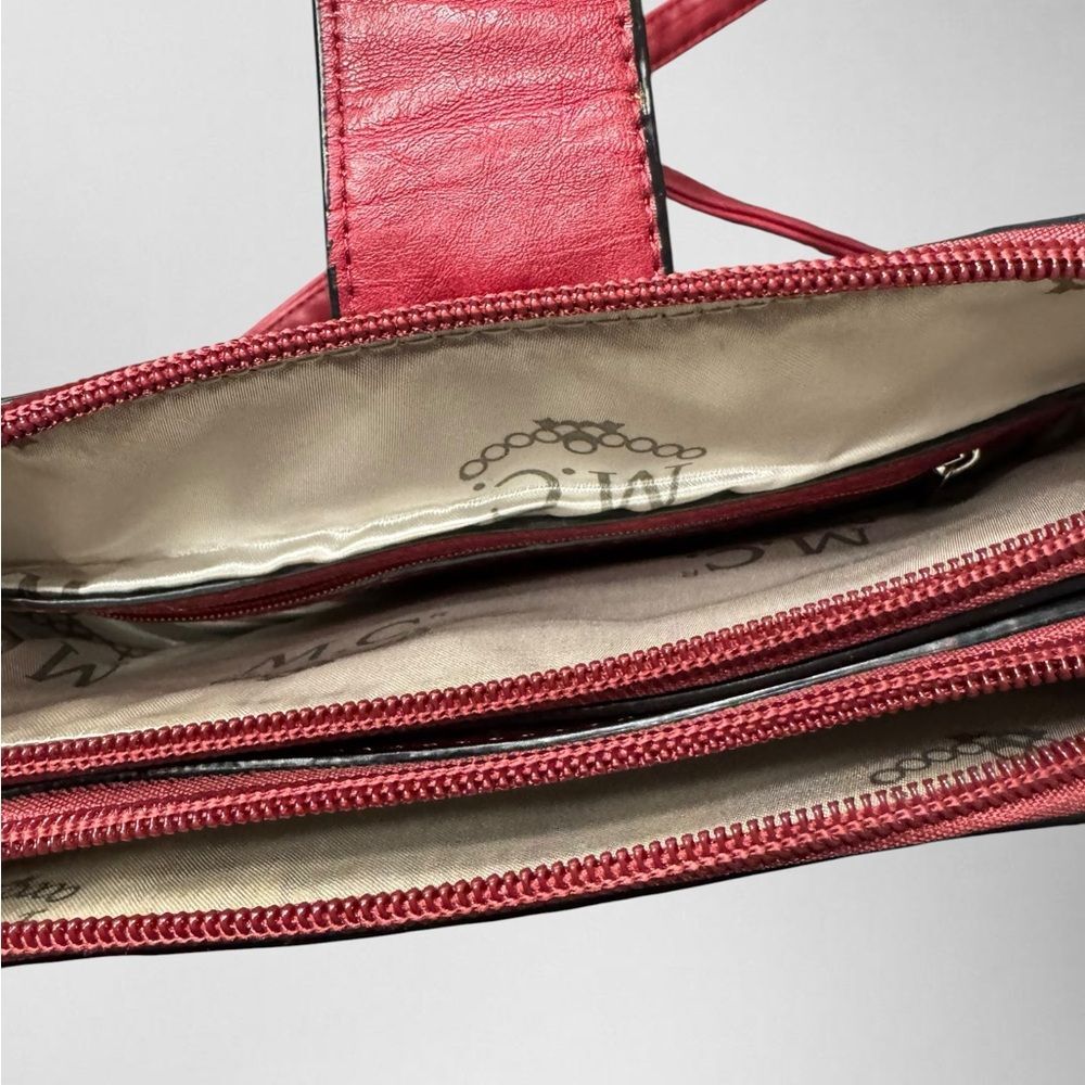 M.C. Marc Chantal Red Tooled Leather Vintage Floral Embossed Crossbody Bag - Picture 10 of 15